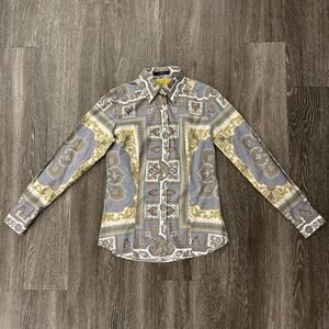 EUC Etro Paisley Print Button Down Shirt US 6 Long Sleeve Cotton Stretch Top